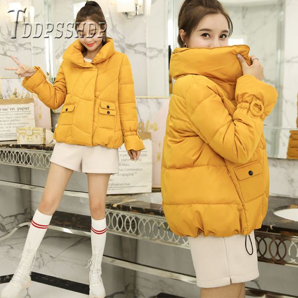 

2019 6 colors can choose women parkas korean short style flare sleeve female coat, Black