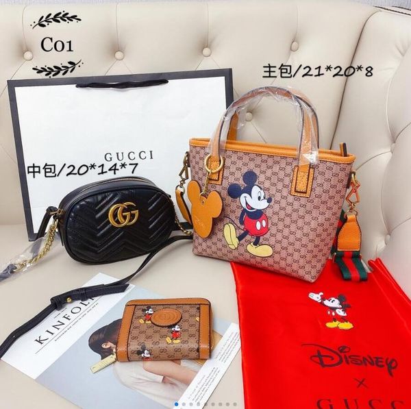 

2020 high-quality wild leather handbag purse classic ladies simple new shoulder bag three-piece cartoon large-capacity backpack