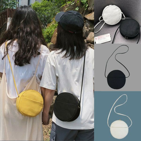 

cute round plain canvas shoulder bag women's crossbody messenger student handbag