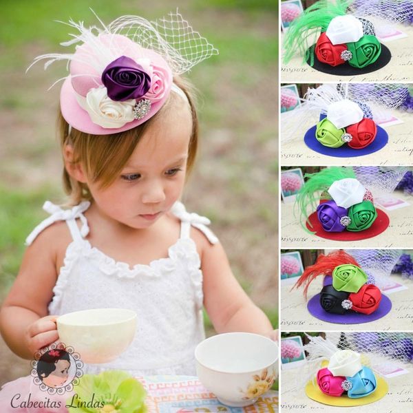 

babies' hair accessories rose feather hat children's hair band headband, Silver