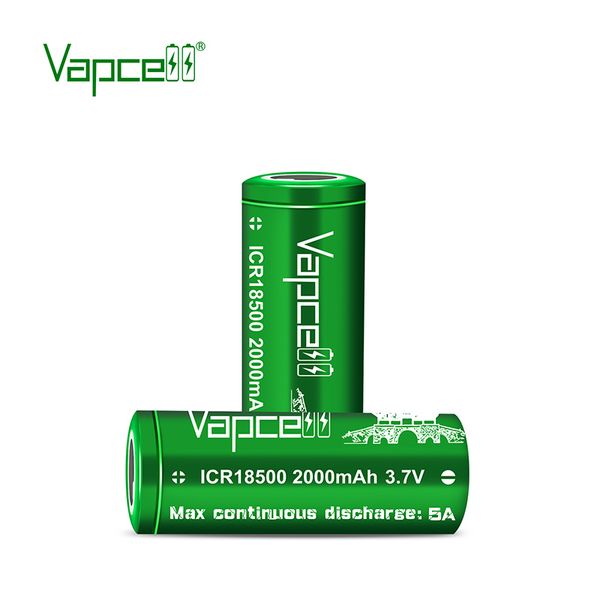

vapcell icr18500 2000mah lithium icr 18500 3.7v rechargeable battery continuous 5a for flashlight