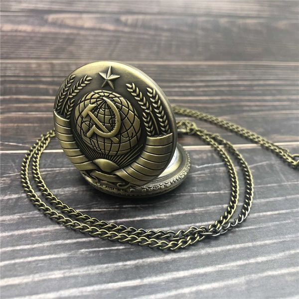 

drop shipping vintage ussr soviet sickle hammer style quartz pocket watch necklace bronze pendant clock watch, Slivery;golden