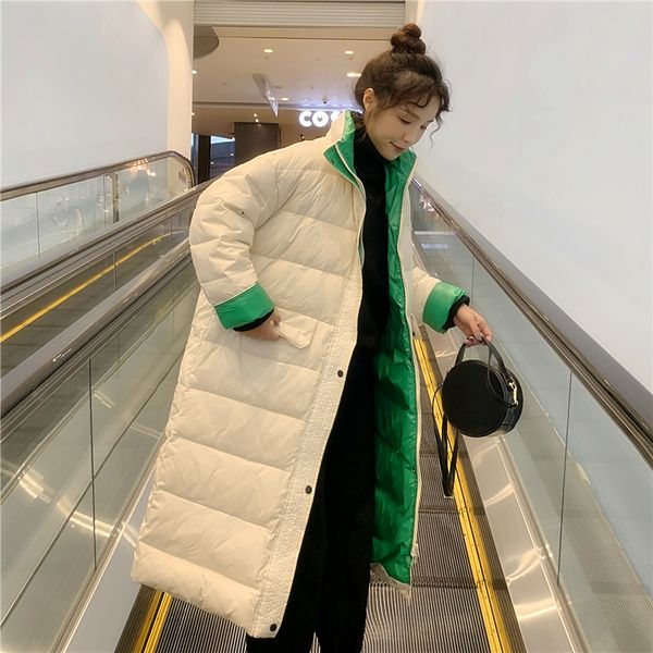 

new autumn winter fashion light 90% white duck down coats loose panelled wide-waisted down jacket woman outwear long coat mw786, Black