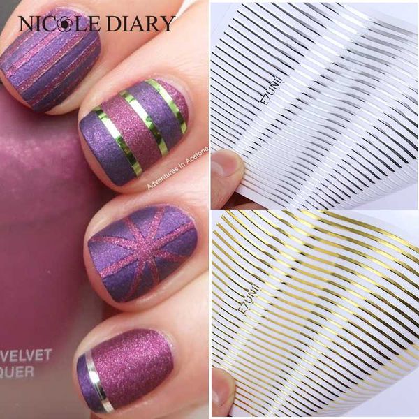 

1 roll gold 3d nail sticker stripe lines nails stickers adhesive striping tape nail art stickers decals rose gold silver, Silver;gold