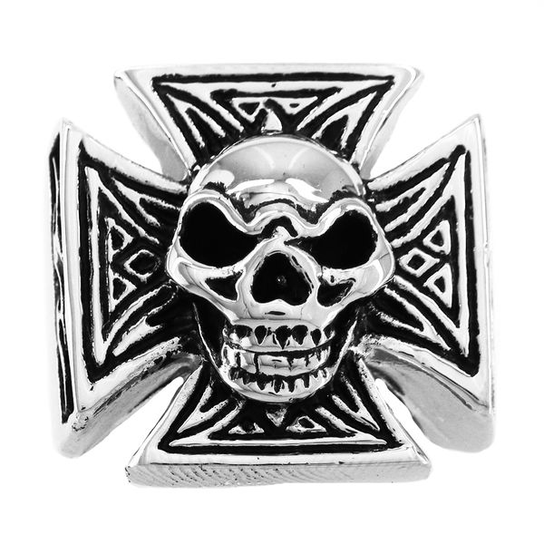 

fanssteel stainless steel punk vintage mens or womens jewelry skull maltese cross signet ring medallion ring biker ring 07w68, Silver