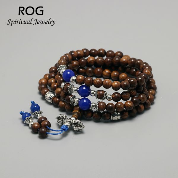 

108 rosary beads bracelet for women and men rosewood beaded bracelet with vajry pestle natural stone tibetan buddhism jewelry, Black
