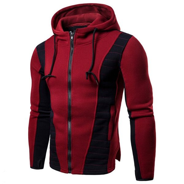 

calofe 2018 autumn new fashion patchwork sweatshirt slim fit hooded sweatshirt zipper hoodie coats male sportwear plus size, Black