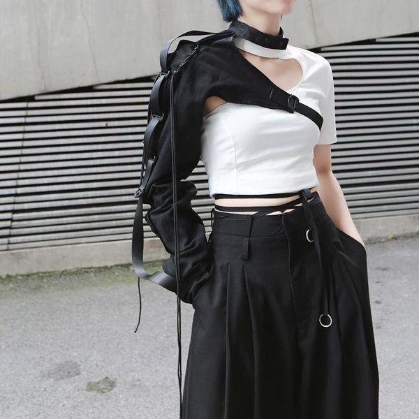 

2020 new spring summer lapel one-sided long-sleeved accessories irregular personality shirt women blouse fashion 2020, White