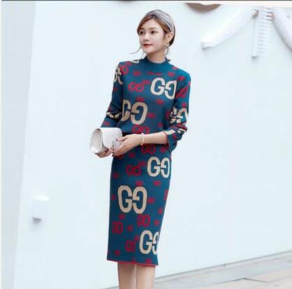 

2019 knit autumn winter collection new turtleneck weater women 039 half kirt hape et fa hion temperament two piece, White