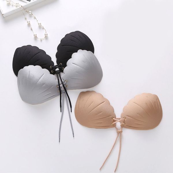 

shell shaped invisible bra gathering deep v silicone chest sticker strapless silicone self-adhesive bralette backless bra, Red;black