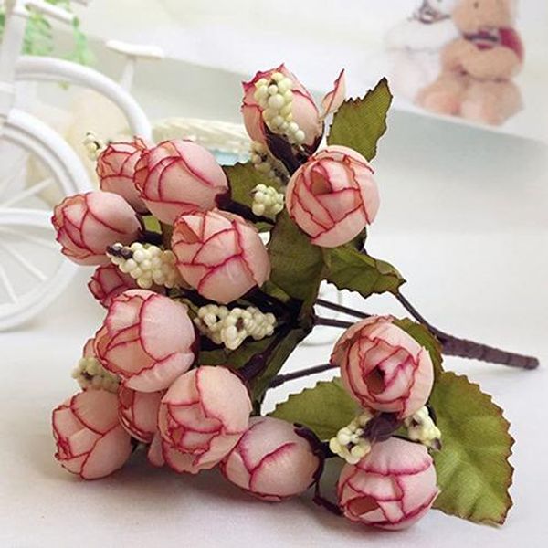 

sweet artificial rosebud bouquet home wedding cloth rose 15 flowers on 1 piece