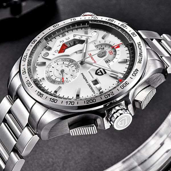 

pagani design chronograph sport watches men fashion quartz full stainless steel dive watch clock relogio masculino, Slivery;brown
