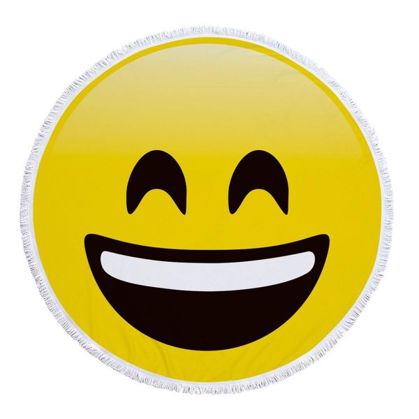 Acheter Adorable Emoji Rond Grand Serviette De Plage Microfibre Adultes Pompon 150cm Diamètre Doux Tapis De Plage Couverture Serviette De Plage Ronde