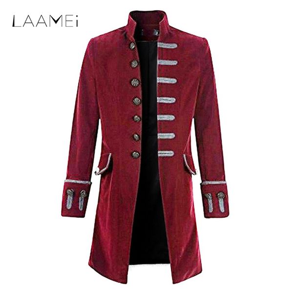 

laamei vintage plus size men jacket trim steampunk jacket long sleeve stand collar jackets male gothic brocade frock clothes, Black;brown