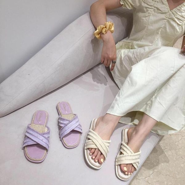 

shoes woman 2020 slippers flat cross-tied slipers women slides new basic rome rubber fashion fabric pu, Black