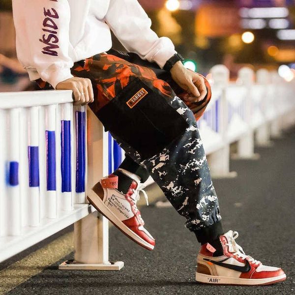 

casual men hip hop pants streetwear fashion cargo pant multi pocket male cool harem trousers jogger sweatpants high street pants, Black