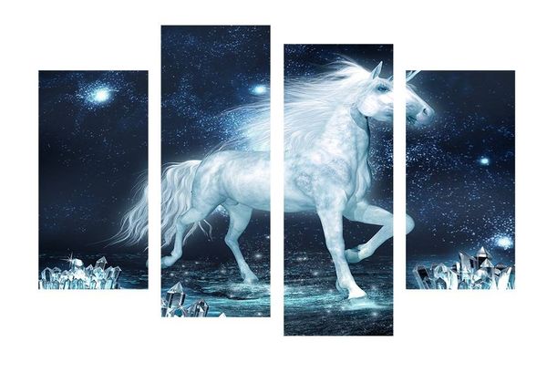 

4pcs/set unframed white unicorn horse fantasy hd print on canvas wall art picture for home and living room decor