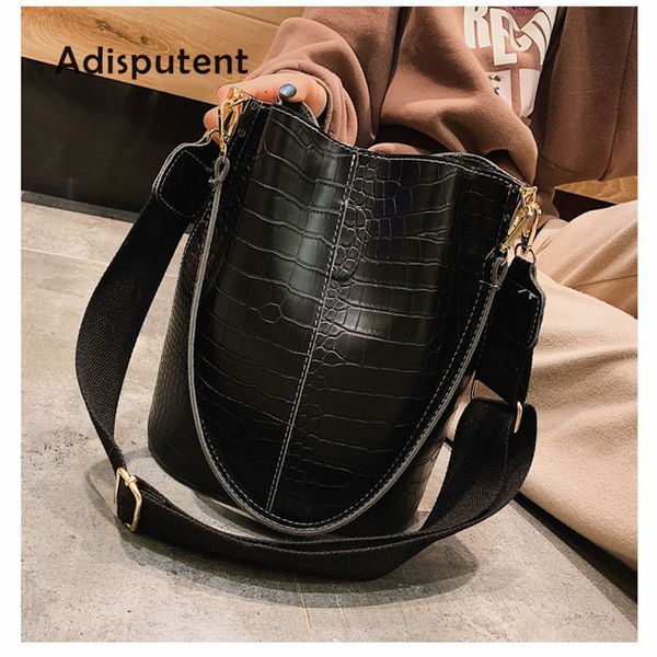 

retro alligator ladies bucket bags women crocodile pattern handbag capacity casual crocodile shoulder messenger bags pu purse