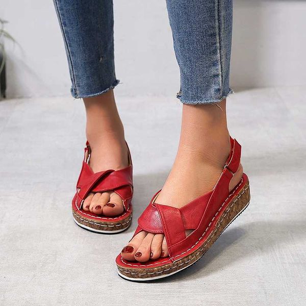 

summer women sandals non-slip comfortable versatile sponge cake base waterproof platform mid-heel daily casual women shoe u23-04, Black