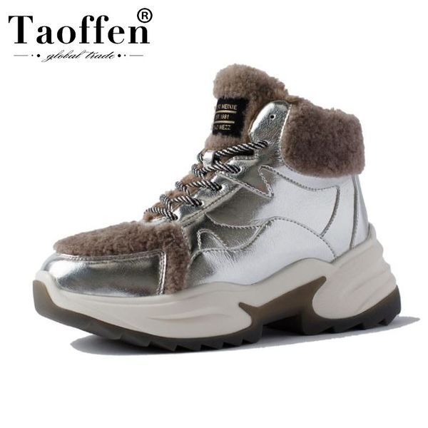 

taoffen women snow boots plush fur real leather thick sole keep warm ankle boots casual outdoor fashion snow shoes size 35-40, Black