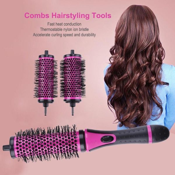 

1 set round hair brush curl hair detachable handle combs hairstyling tools, Silver