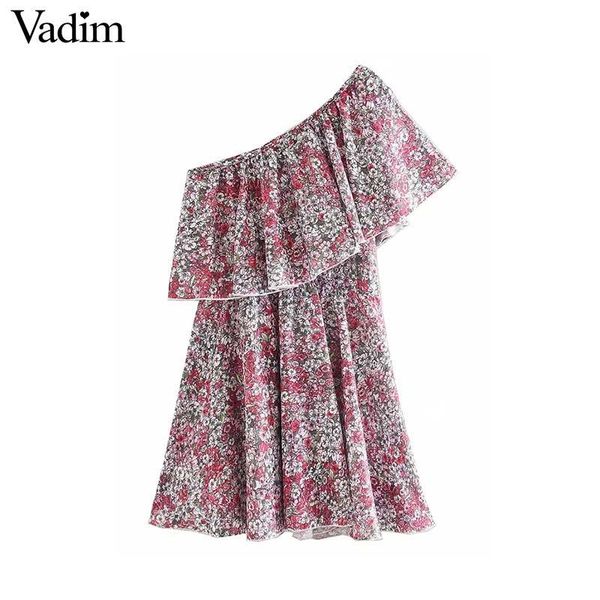 

vadim женщины моды цветочный принт мини-платье без рукавов эластичный пояс линию женских случайные оборки платья vestidos mujer qd163, Black;pink