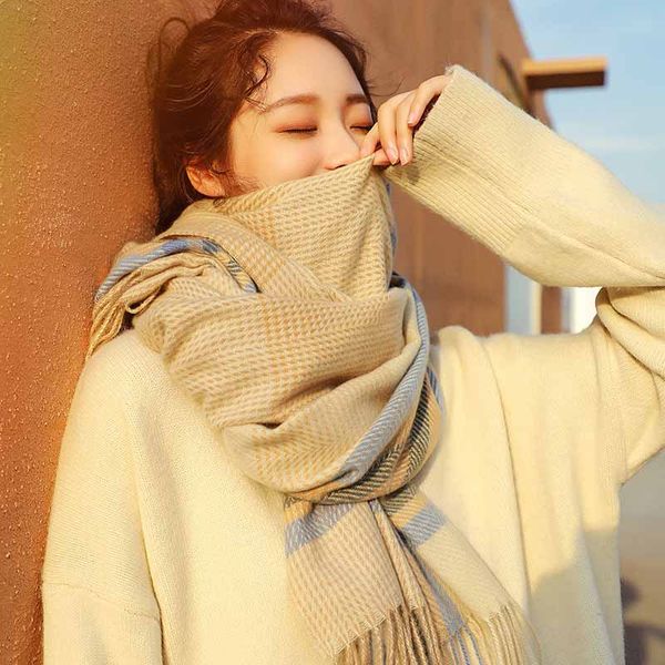 

woolen scarf for women winter korean version versatile new shawl dual-purpose korean students long thickened warm scarf, Blue;gray