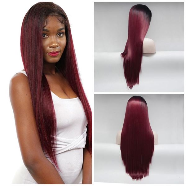 

synthetic wigs black women silky straight 13Ã4lace front wig hair ombre red color heat resistant cosplay part
