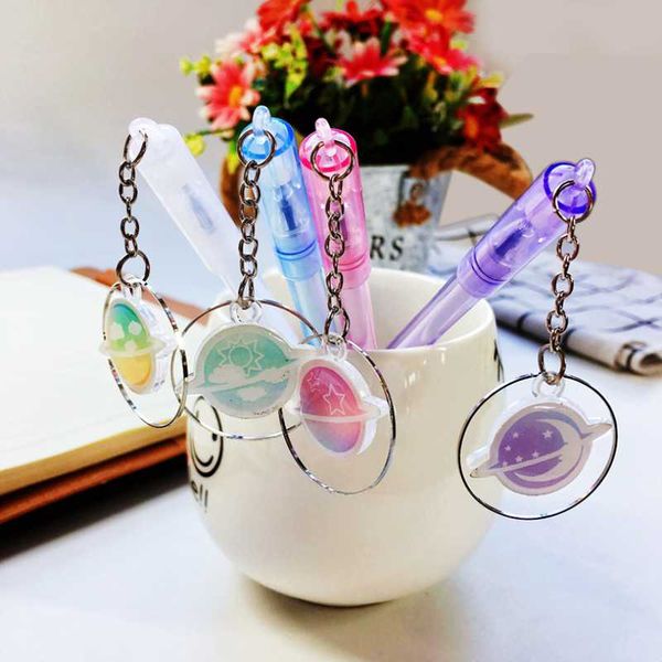 

4 pcs/lot planet pendant gel ink pen promotional stationery school & office supply cute star pendant gel pen black ink