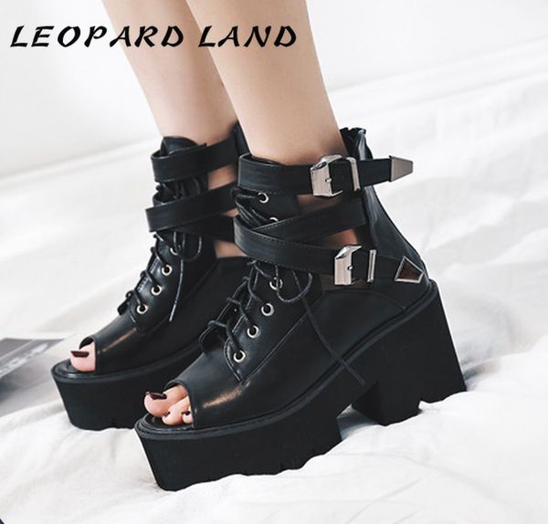 

leopard land women black platform square heels girls sandals summer thick-soled muffin belt buckle chunky heels sandals jxq-8354 y200702