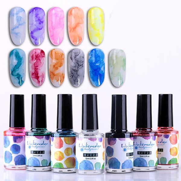 

diy watercolor ink polish blooming nail art gel smoke effect smudge varnish