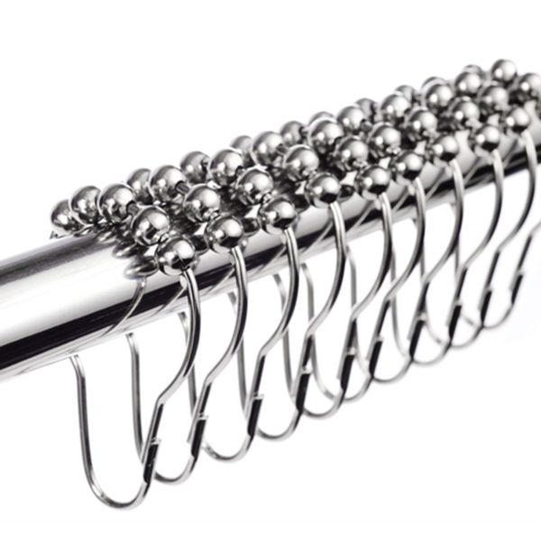 

12pcs/set anti-rust metal double glide bathroom shower curtain hook ring roller balls for home bathroom accessories