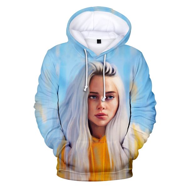 

3d billie eilish men women hoodies hooded streetwear chic punk plus size friends sweatshirt sweat harajuku vogue kawaii clohtes, Black