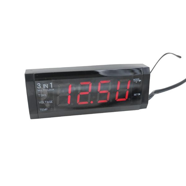 

3 in 1 with adhesive tape digital red blue light portable multifunction voltmeter thermometer electronic clock easy install mini