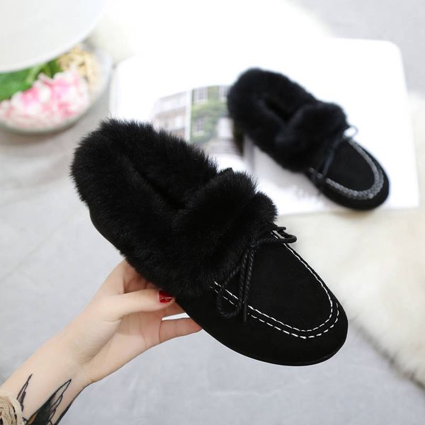 

winter women shoes plush flat shoes women keep warm boots casual fur woman flats ladies zapatillas mujer, Black