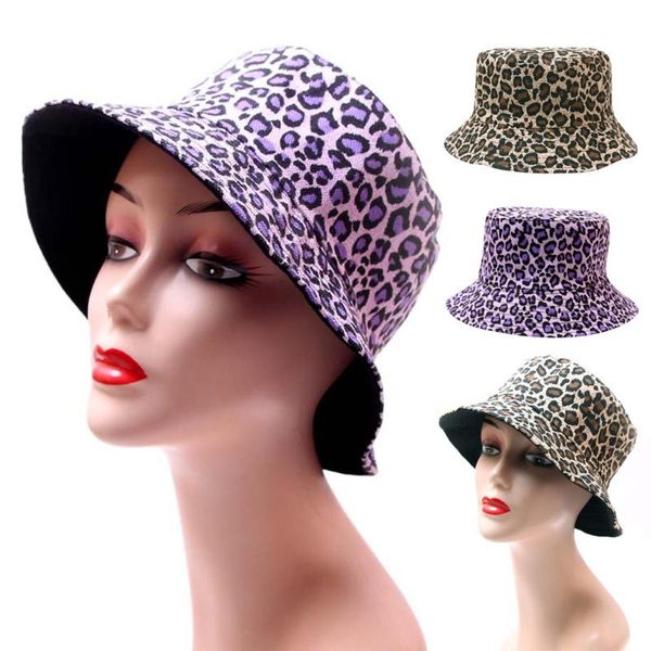 

leopard print hat fisherman's hat cap fashion outdoor sun travel casual pot bucket purple spring and summer cap, Blue;gray