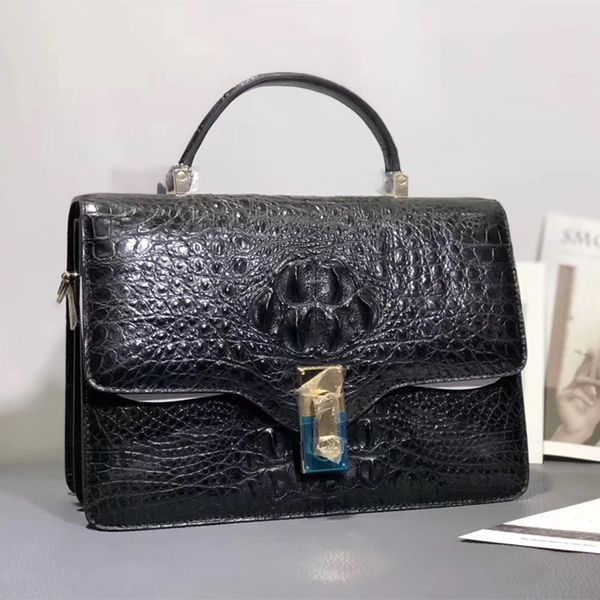 

style genuine alligator leather office lady working handbag crocodile skin woman black purse long strap female crossbody bag