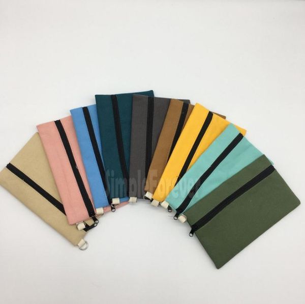 

100pcs coloful blank canvas zipper pencil cases pen pouches cotton cosmetic bags makeup bags phone clutch bag organizer