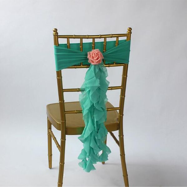 Fodere per sedie ricci all'ingrosso Fodere per sedie da sposa con fascia Elegante decorazione in spandex con pieghe per sedie da sposa per decorazioni per banchetti