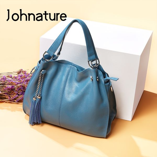 

johnature fashion genuine leather hobos handbags women bags 2020 new leisure large capacity cowhide shoulder & crossbody bags