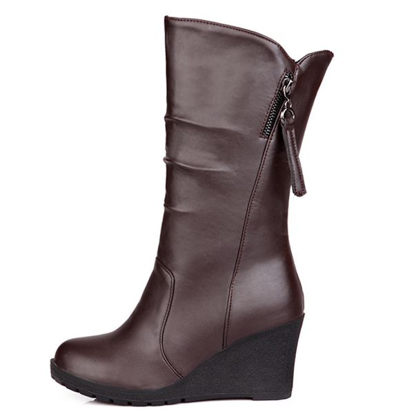 

plus size 34-48 casual wedge heels snow boots women comfortable fur plush mid-calf boots fashion black brown white winter shoe