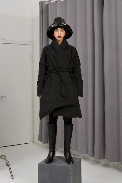 

сыпучий fit черные асимметричный большого размера пуховик нового длинный рукав теплый женщина ветровка мода tide осень зима 2020, Black