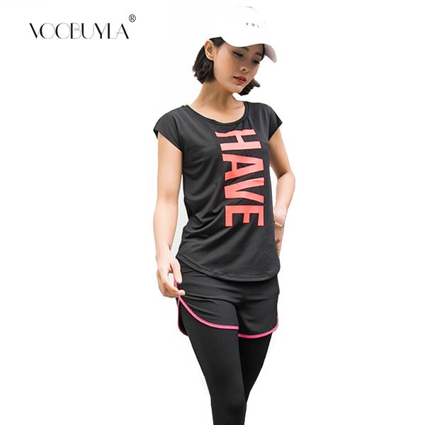 

voobuyla gym women's sport shirts quick dry running t-shirt short sleeve letter print fitness clothes tees & deporte mujer, Black;blue