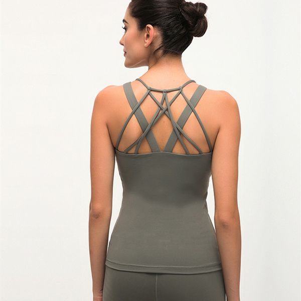 

yoga outfits cross beauty back sport fitness tank women cotton feel nylon workout vest chest pad sleeveless shirts, White;red