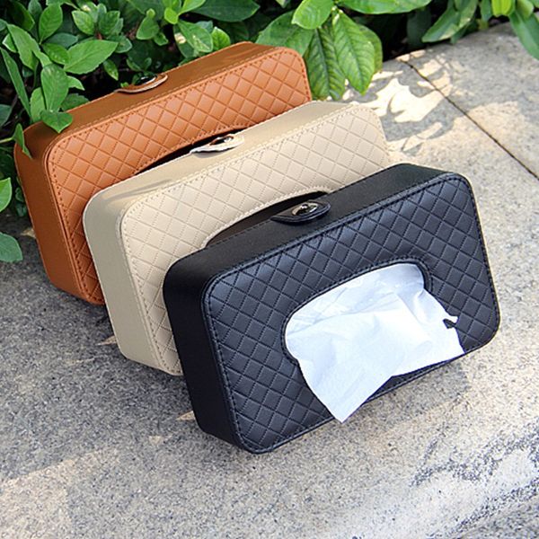 

car tissue box visor type pu leather car tissue box auto pumping cassette holder paper napkin organizer