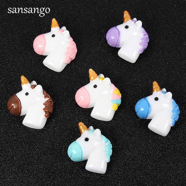 

10pcs multicolor resin cute unicorn horse cameos cabochons fit women kids handmade diy jewelry making accessories wholesale, Blue;slivery