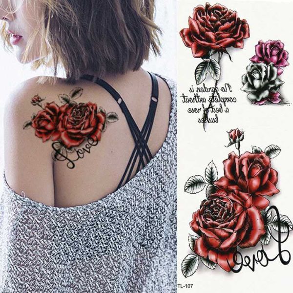 

1 pc brand new body art tattoo temporary 3d rose butterfly animals sternum colorful body arm flash henna tattoos stickers
