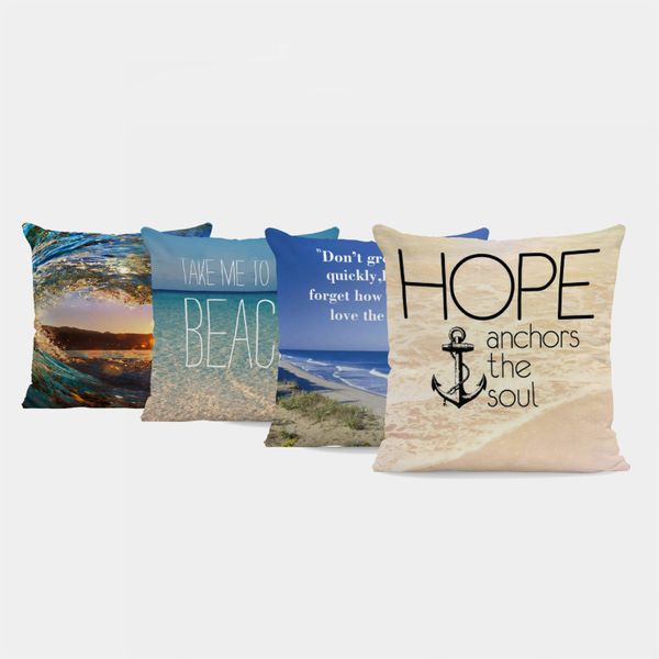 

luxury landscape pillow blue anchor text ocean throw pillowcase living room super soft 45*45cm decoration sofa cushion cover