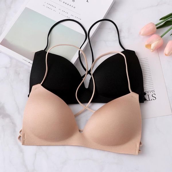 

women fashion stretch wireless bra cross strap lady casual bralette padded bra relax underwear nude/black lingerie, Red;black