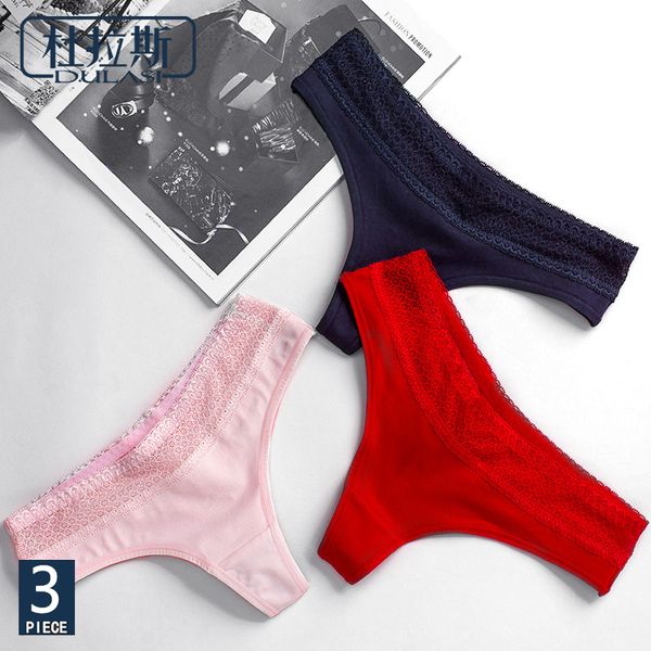 

women's panties thong cotton lace underwear women briefs panty lingerie g string ladies bikini t back female dulasi 3pcs/lot, Black;pink